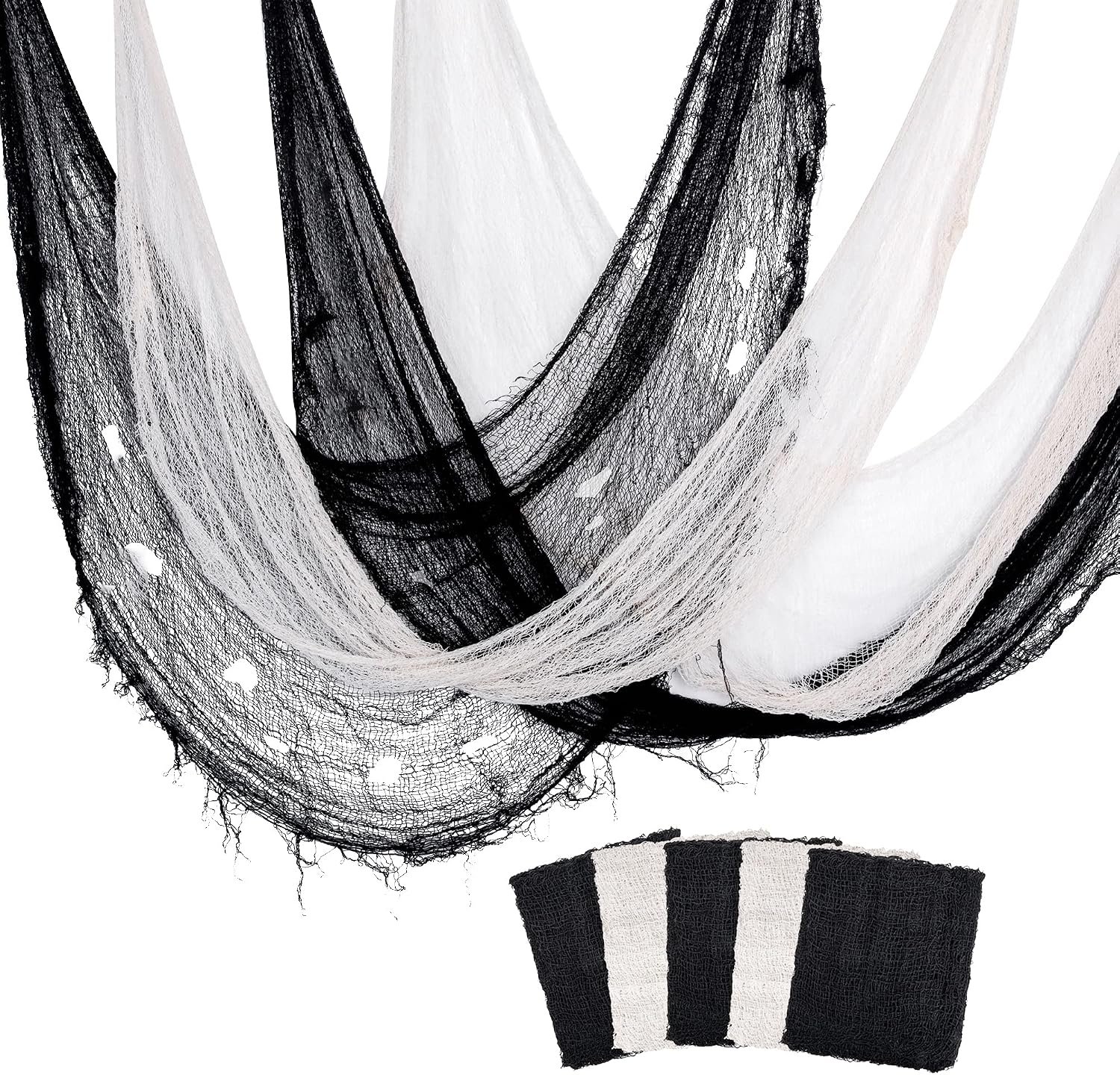 5 Pcs Halloween Creepy Cloth, 30 x 72 Inch Scary Spooky Fabric Cloth, Freaky Loose Weave Fabric Creepy Gauze for Halloween Party Decoration (3 Black + 2 White)