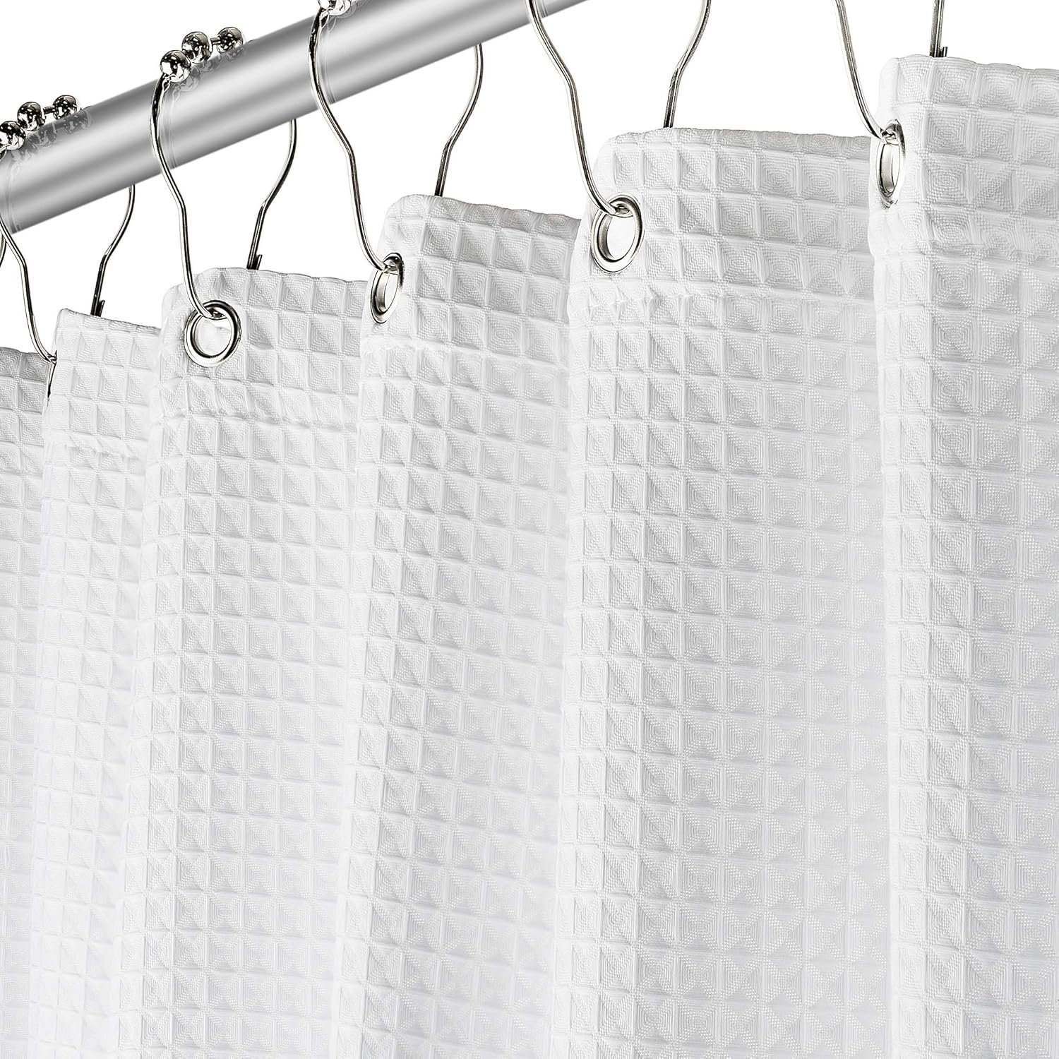 Creative Scents White Fabric Shower Curtain 72×72 – Waffle Weave Bathroom Curtain, Water Repellent Hotel Spa Quality, Heavy Duty 230 GSM Cotton Feel, Machine Washable Bath Curtains with Grommets