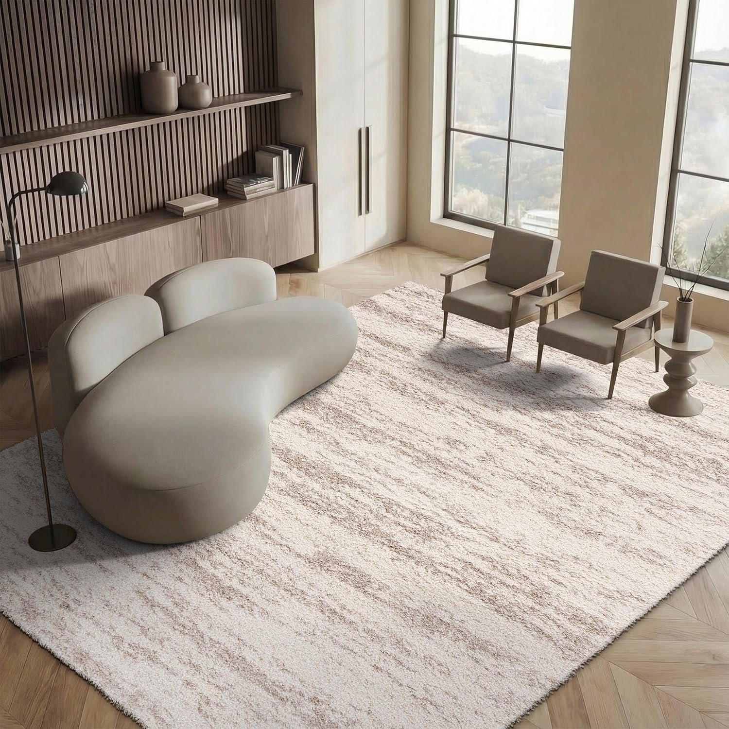 SAFAVIEH Hudson Shag Collection Area Rug – 9′ x 12′, Ivory & Beige, Modern Design, Non-Shedding & Easy Care, 2-inch Thick Ideal for High Traffic Areas in Living Room, Bedroom (SGH206B)