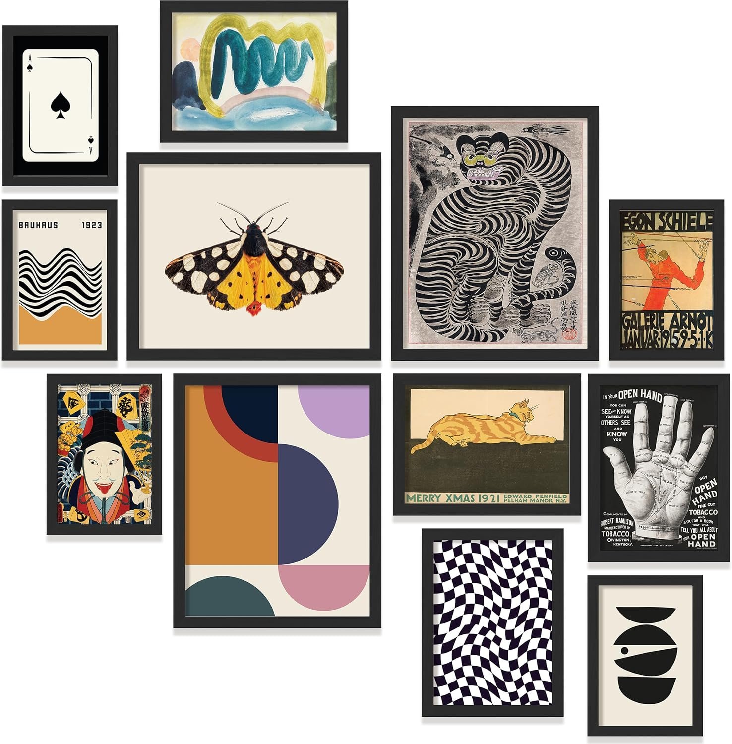 97 Decor Eclectic Wall Art Framed – Modern Maximalist Wall Decor, Unique Colorful Prints For Wall Decorations Aesthetic Pictures, Retro Framed Gallery Wall Art Set Artsy Room Posters For Home Bedroom (BLACK FRAME)