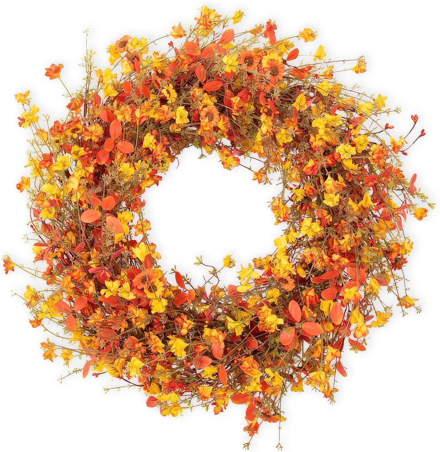 22 Inch Fall Wreaths for Front Door Vintage Fall Door Wreath Rustic Autumn Wreath Farmhouse Autumn Wreaths for Front Door with Daisy Flowers for Outside Indoors Fall Decor