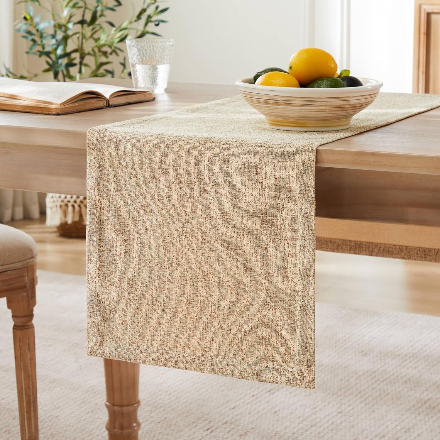 ZeeMart Burlap Style Farmhouse Table Runners 72 Inches Long, Beige Rustic Woven Dining Table Runner for Everyday Use, 14×72 Inches, Oatmeal Beige