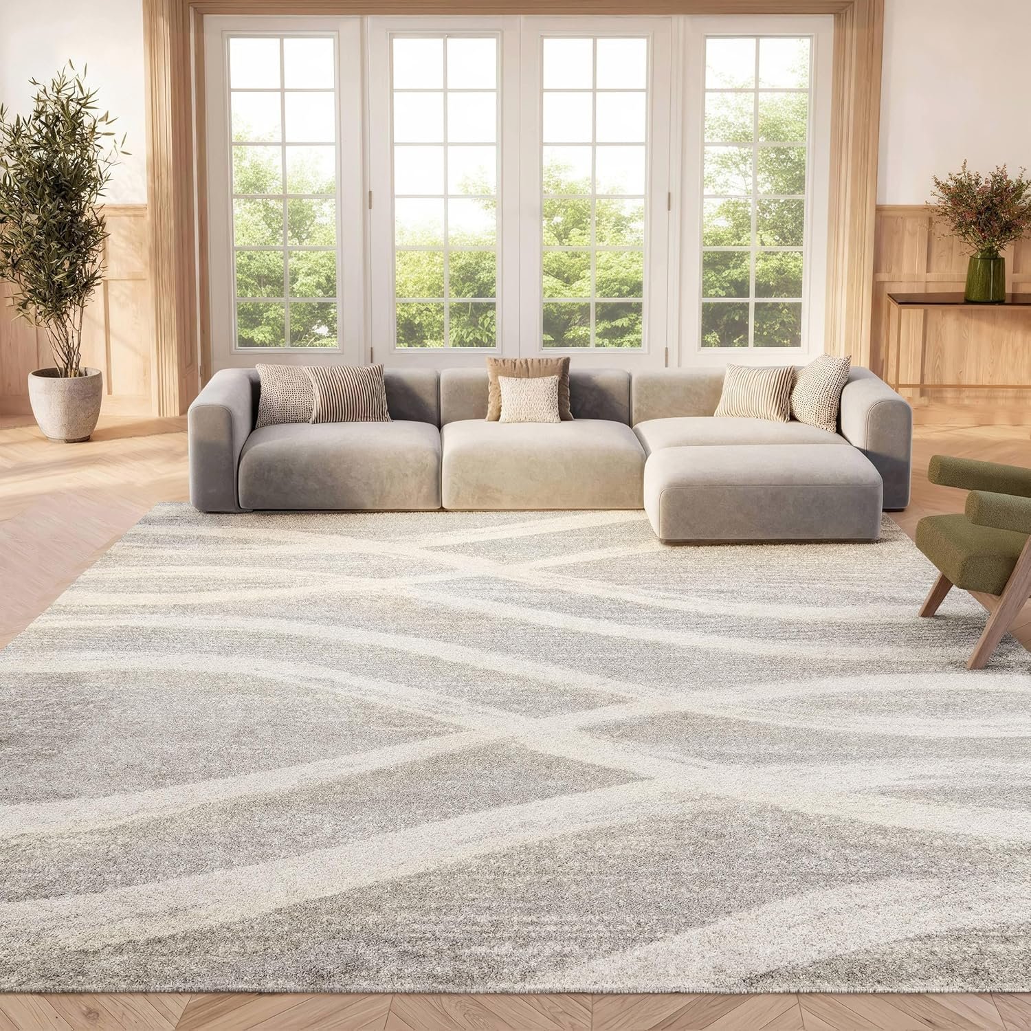 SAFAVIEH Area Rug 9×12 – Adirondack Collection – Large – Grey & Cream, Modern Wave Design, Non-Shedding & Easy to Clean, Ideal for Living Room, Bedroom, Dining Space (ADR125B)