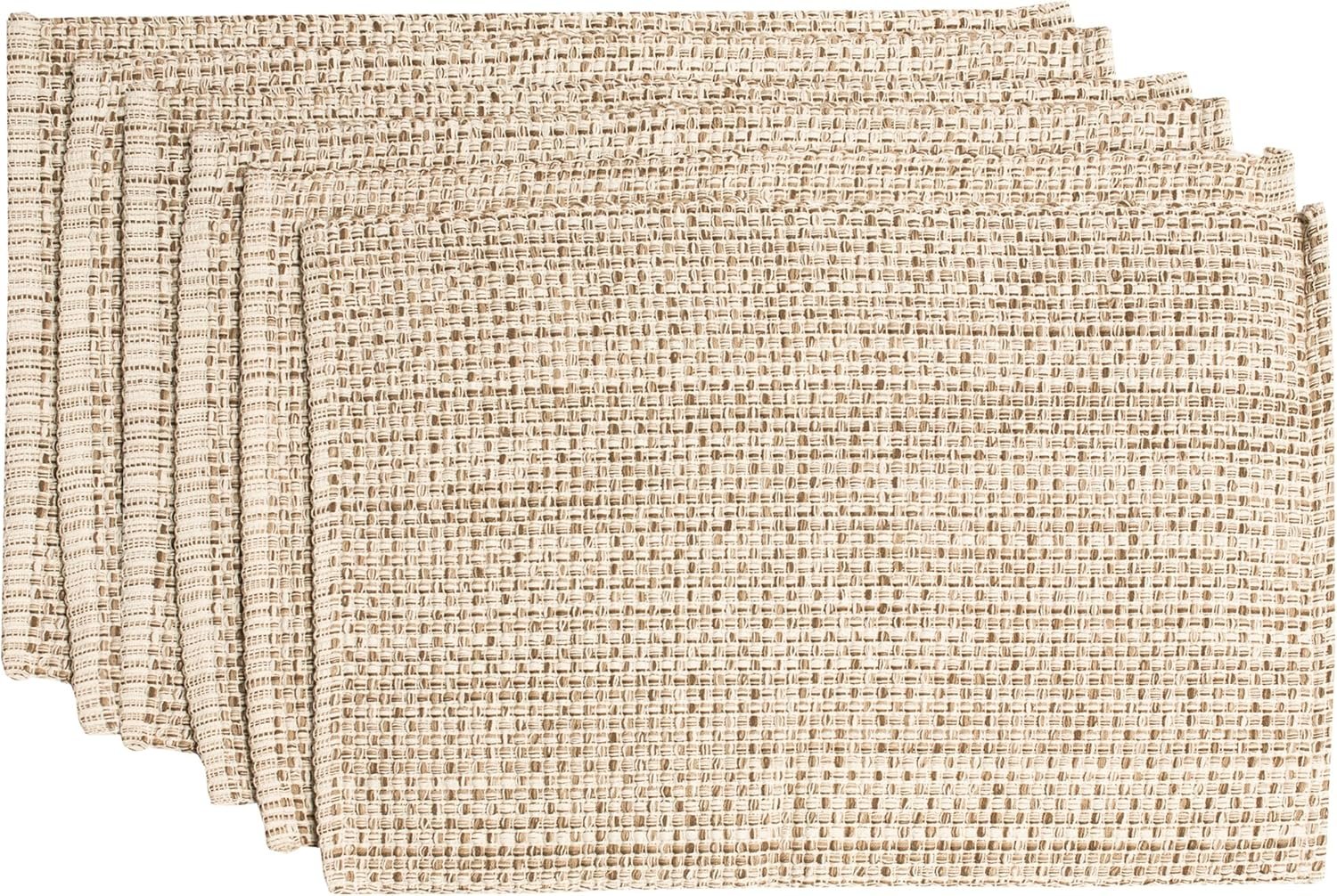 Sweet Home Collection 100% Cotton Placemats for Dining Room Rectangle Two Tone Woven Fabric 13″ x 19″ Soft Durable Table Mat Set, Set of 6, Eggshell