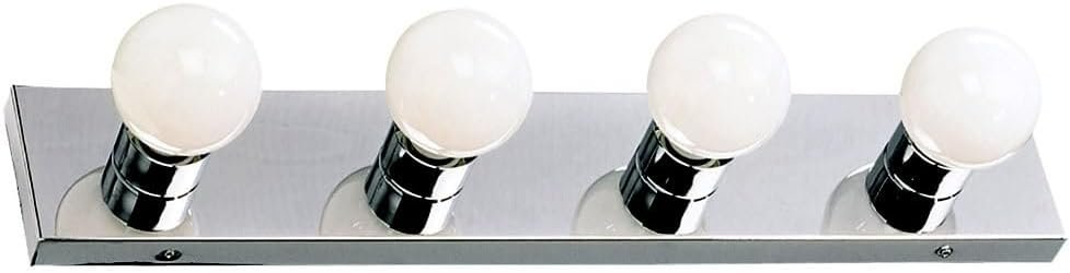 Design House Vanity Lighting, Steel Construction, 4 Vanity Lights, Dimmable, Uses Four 60W Bulbs, Polished Chrome, 24.0 in. W x 4.3 in. H x 2.0 in. D, 500892