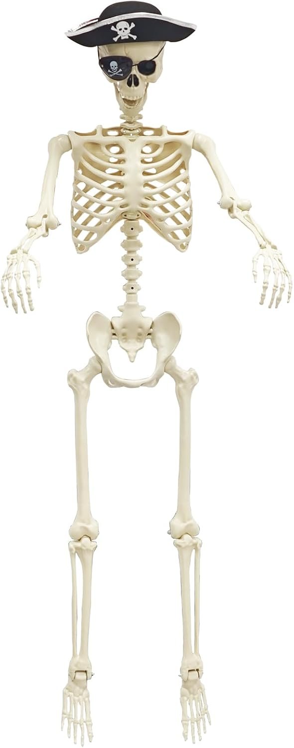 Halloween Skeleton 5.4FT Life Size Human Adult Pirate Skeletons Halloween Decorations for Indoor Outdoor Garden Lawn, Haunted House Props, Spooky Scene Party Decor