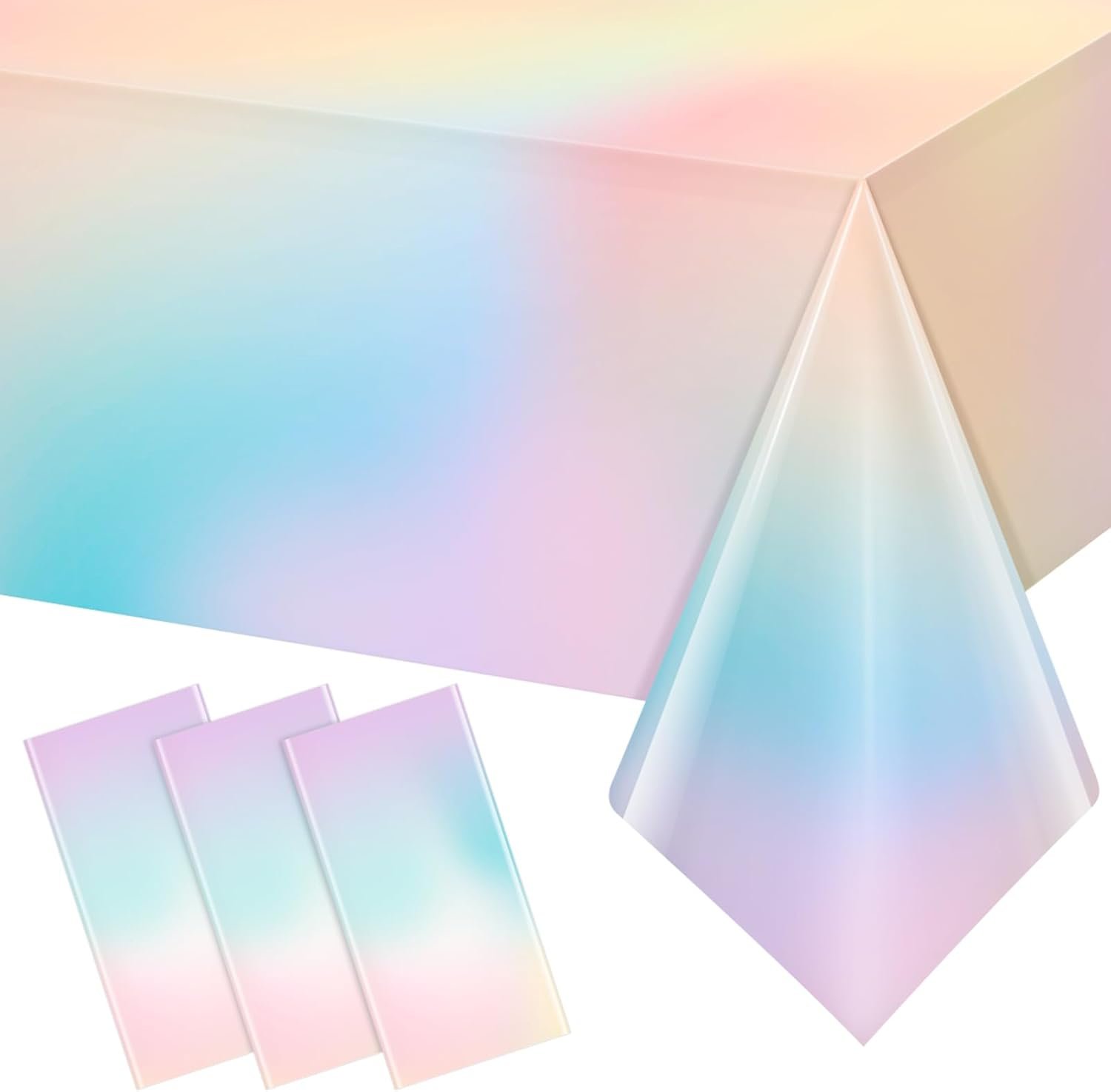 Hallswl 3Pcs Pastel Tablecloths,Plastic Rainbow Tablecloth Disposable Rectangle Pastel Table Covers for Baby Shower, Wedding, Birthday Party, Girl and Princess Party Decorations, 54 x 108 Inch