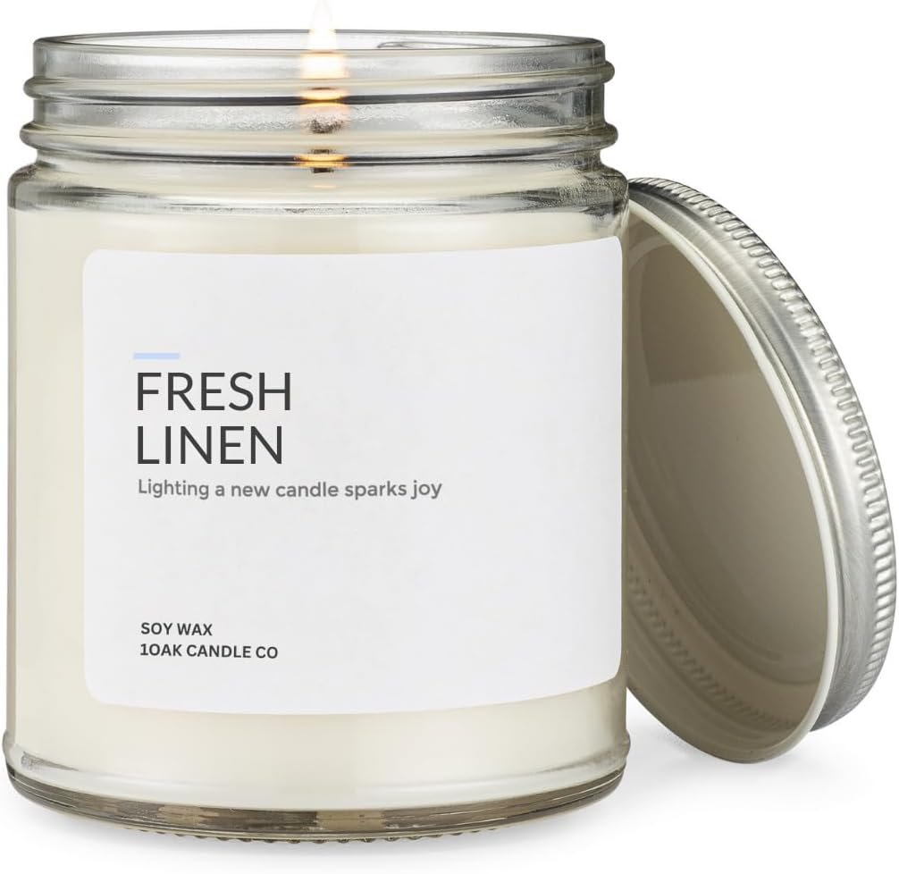 1OAK Fresh Linen Candle Soy Wax – Linen & Clean Cotton Candle Scented – Long Burning Candles Premium – Hand-Poured (7oz.)
