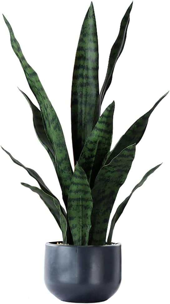 Beebel Artificial Plants Sansevieria Snake Plant with Black Plastic Planter Greenery Perfect Faux Agave Fake Plants in Pot for Home Office Indoor and Outdoo Décor (22″ Green)