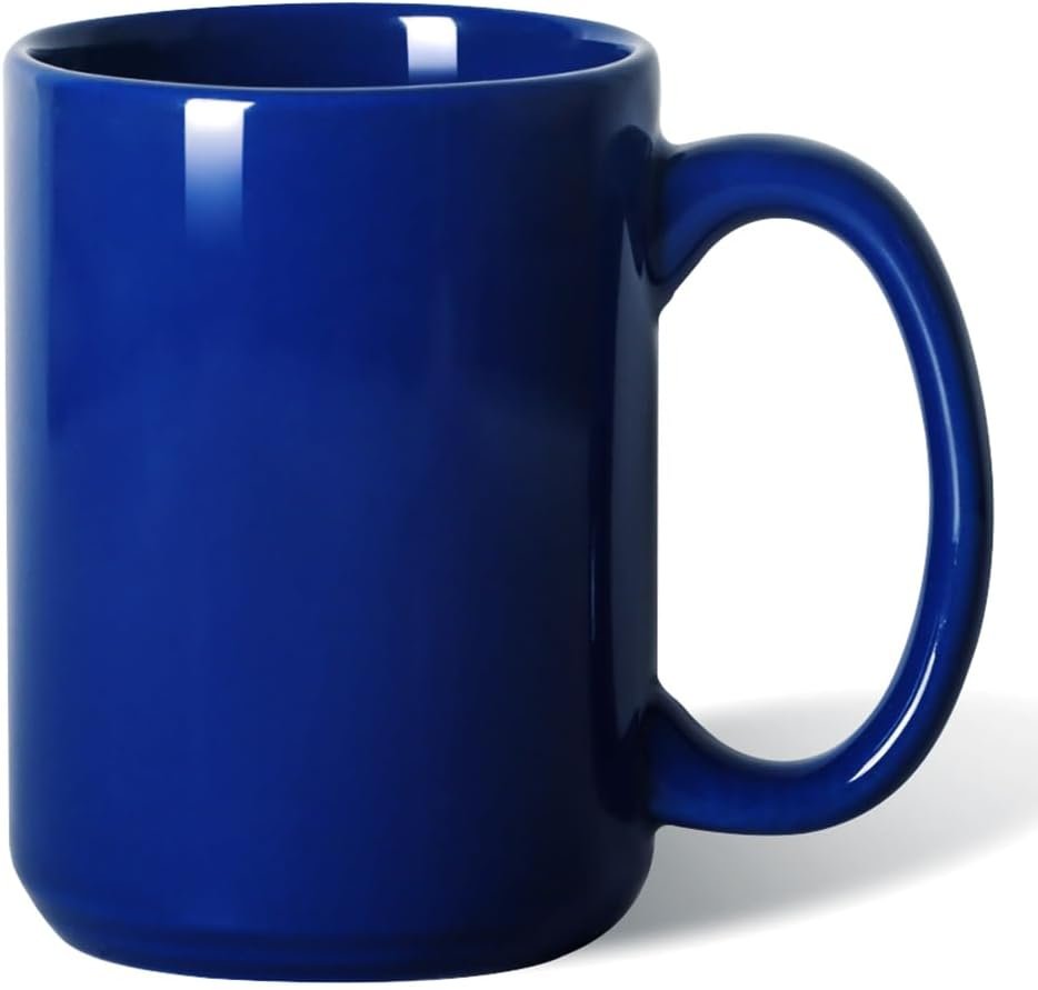 16 OZ Coffee Mug, Classic Blank Ceramic Cup with Large Handle for Tea Latte Cappuccino, Blue