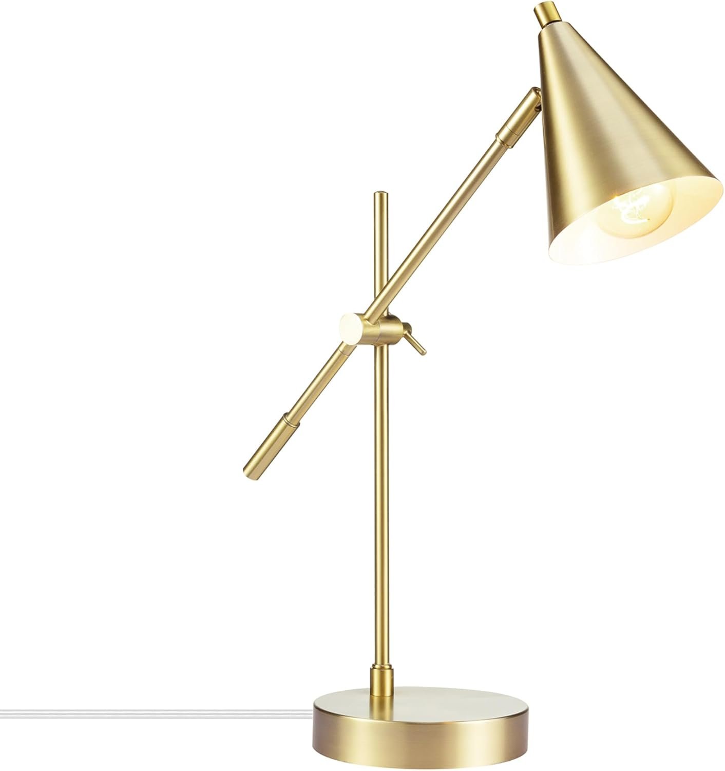 Globe Electric x Novogratz 52887 18″ Desk Lamp, Matte Brass Finish, Adjustable Height, Balance Arm, Rotary Switch on Shade, Modern Lighting for Bedroom or Office, E26 Base 50W Bulb