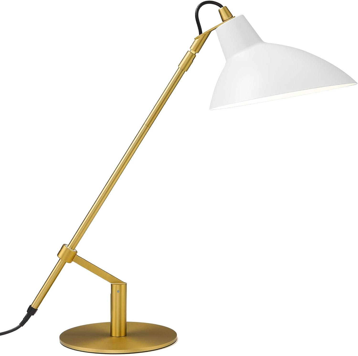 Desk Lamp Modern Industrial 100% Metal Adjustable Table Lamp 24″, Natural Light (4000K) with Dimmer, Ideal for Office Bedroom Study Room Living Room Nightstand Bedside Lamps White+Brass