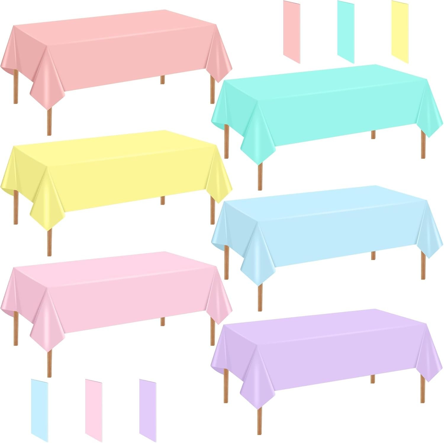 mwellewm 6 Pcs Plastic Table Cloth Disposable Pastel Tablecloths Rectangular Colorful/Rainbow Table Cover Decorations for Birthday Baby Shower Wedding Princess Ice Cream 54x72In