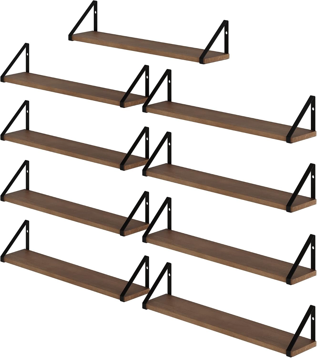 Wallniture Ponza Floating Shelves, Bookshelf for Living Room Decor, Kitchen Organization, Wall Shelves, Dining Room & Office Wall Decor, Walnut 24″x4.5″ Set of 9