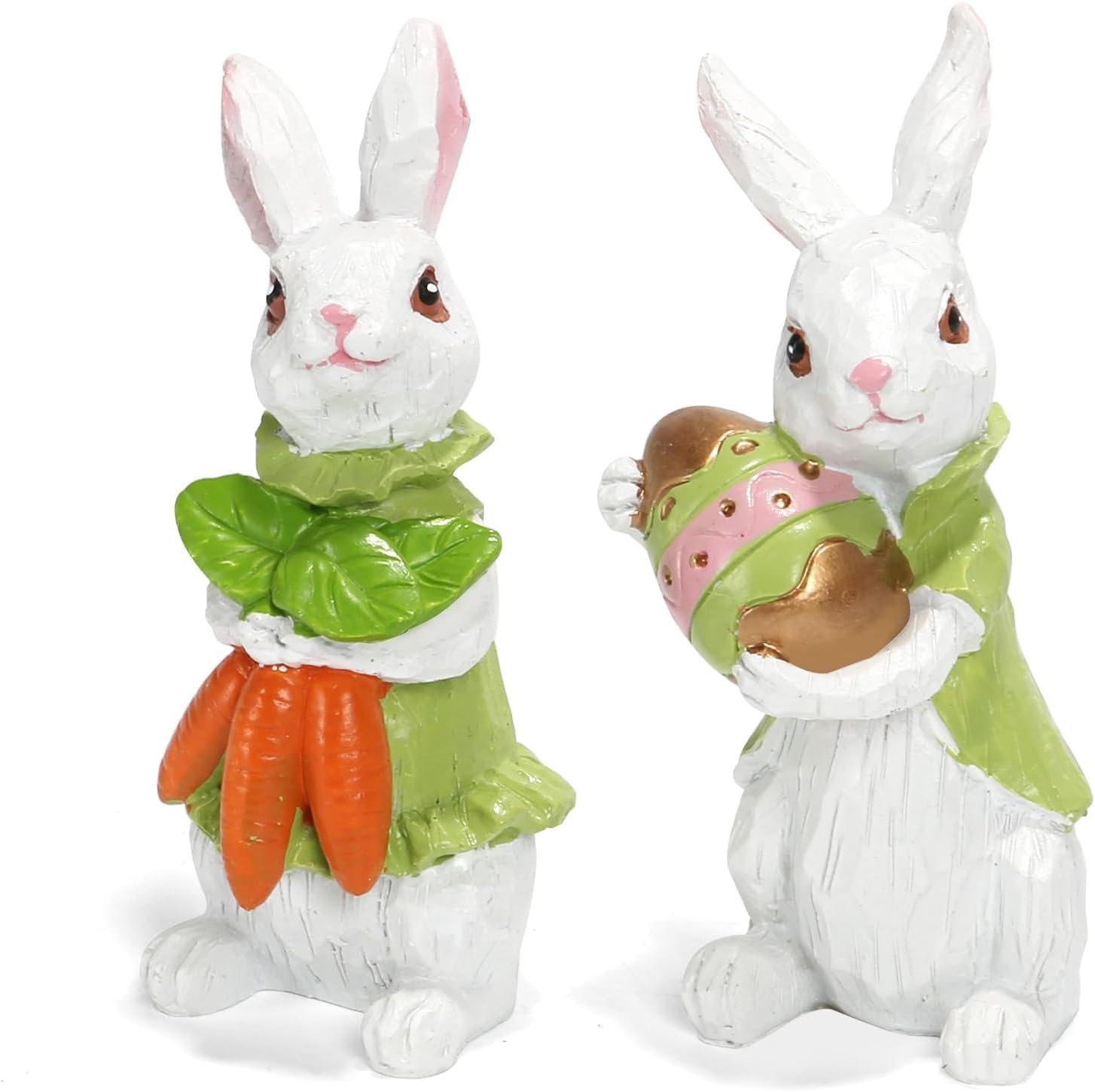 SYNCVIBE Easter Decorations for Home, Bunny Figurines Easter Table Tiered Tray Mantel Shelf Decor Indoor Tabletop Centerpiece, Set of 2 Resin Rabbit Statues Spring Decor