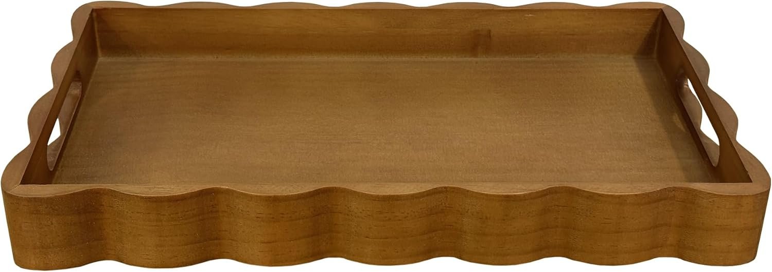 JUIOETURPine Wood Decorative Tray with Handle Rectangular Wooden Serving Tray for Breakfast in Bed,Coffee Table,Dining Table,or Kitchen – Perfect for Living Room,Bedroom,and Entryway Decor (Brown)