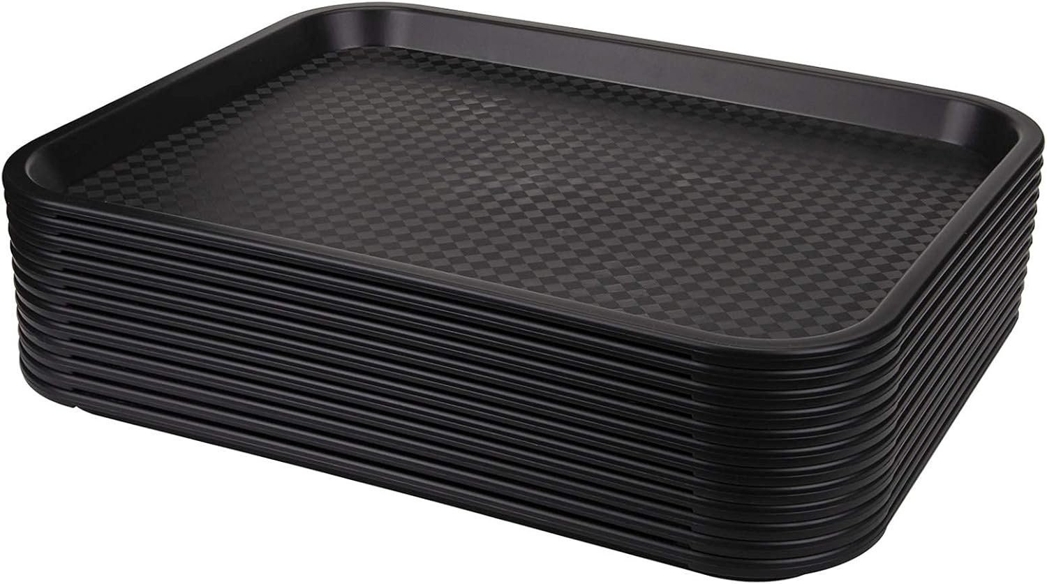 Yarlung 12 Pack Fast Food Tray, 13.7 x 10.5 Inch Plastic Restaurant Serving Tray Cafeteria Trays for Coffee Table, Kitchen, Party, Black