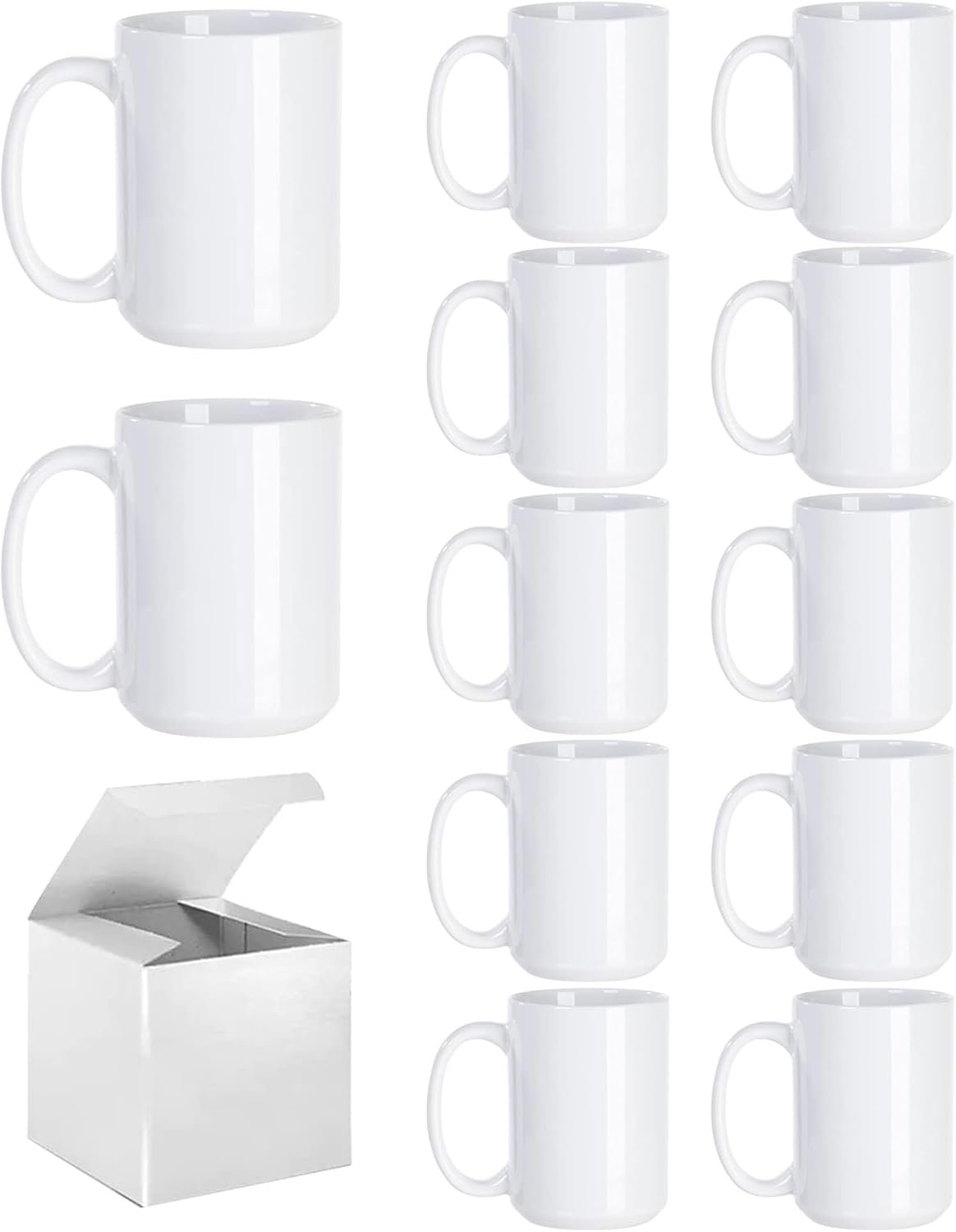 ABBSH Sublimation Coffee mugs, 15 oz White Coffee Mugs Tazas Para Sublimacion Cups With Box for Coffee, Soup, Tea, Milk, Latte, Hot Cocoa Set of 12