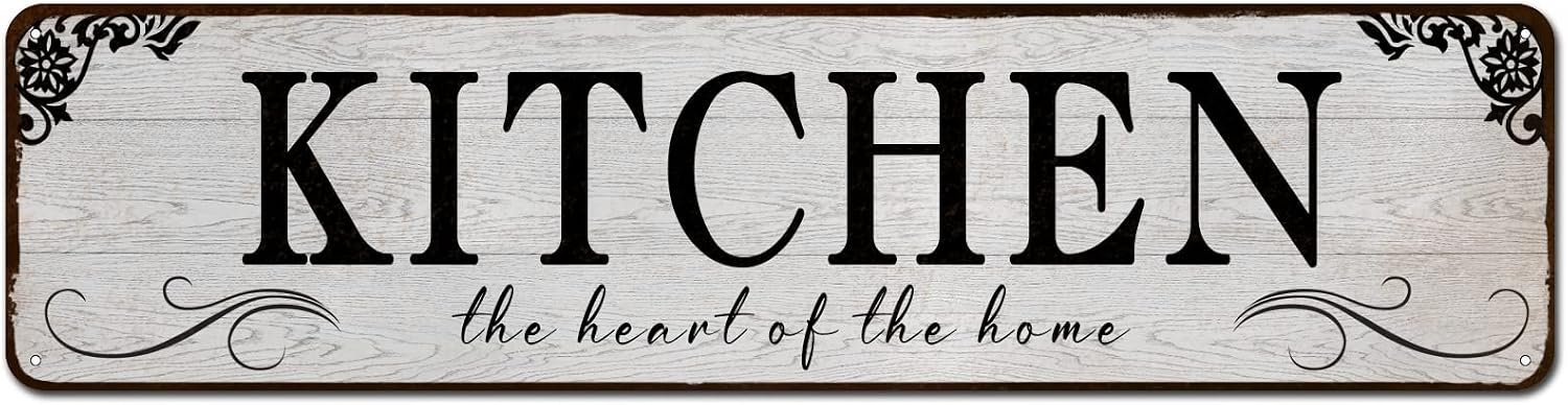 Kitchen The Heart of The Home Rustic Tin Plaque Wall Sign | 4″x16″