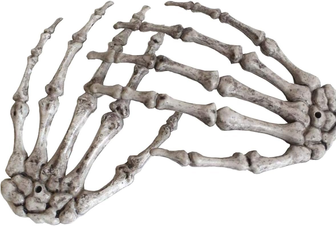 XONOR Halloween Skeleton Hands – Realistic Life Size Severed Plastic Grey Skeleton Hands for Halloween Props Decorations, 1Pair