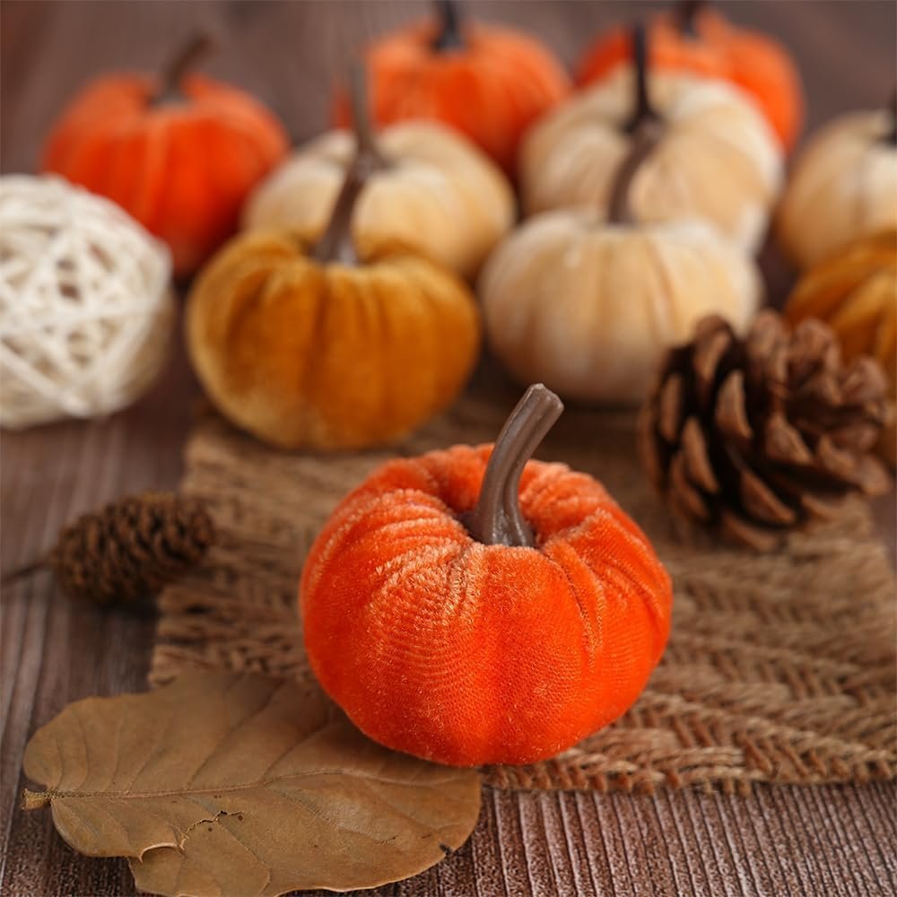 4Pcs Mini Artificial Pumpkin Decorations, Assorted Orange and Coffee Colors, Ideal for Artificial Fall and Thanksgiving Day Pumpkins for Tabletop, Mantel, Holiday Party Decor