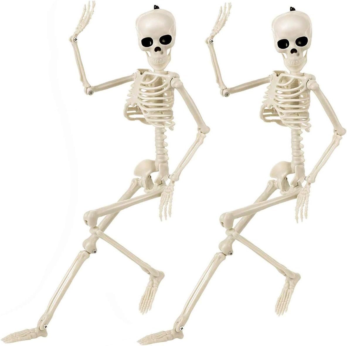 Halloween Indoor Skeletons Decorations 15” Life Size Full Body Posable Joints Small Skeletons Halloween Decor 2 Pack