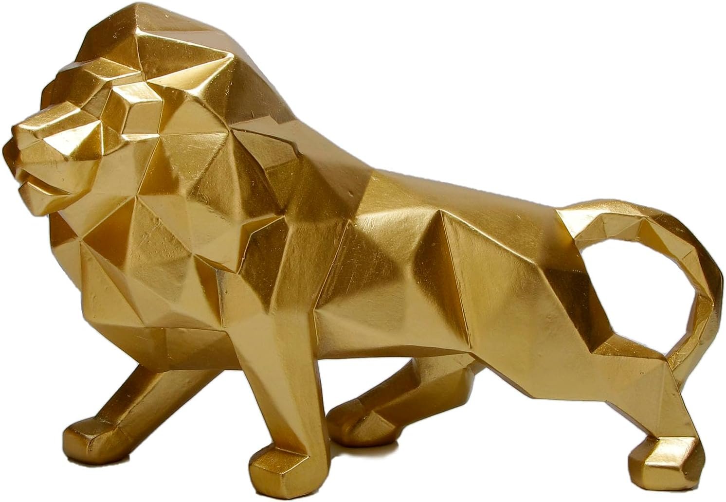 Golden Lion Sculpture – Abstract Geometric Animal Statue for Coffee Tables, Bookshelf Niches – Resin Lion Figurines Home Decor Crafts Ornaments
