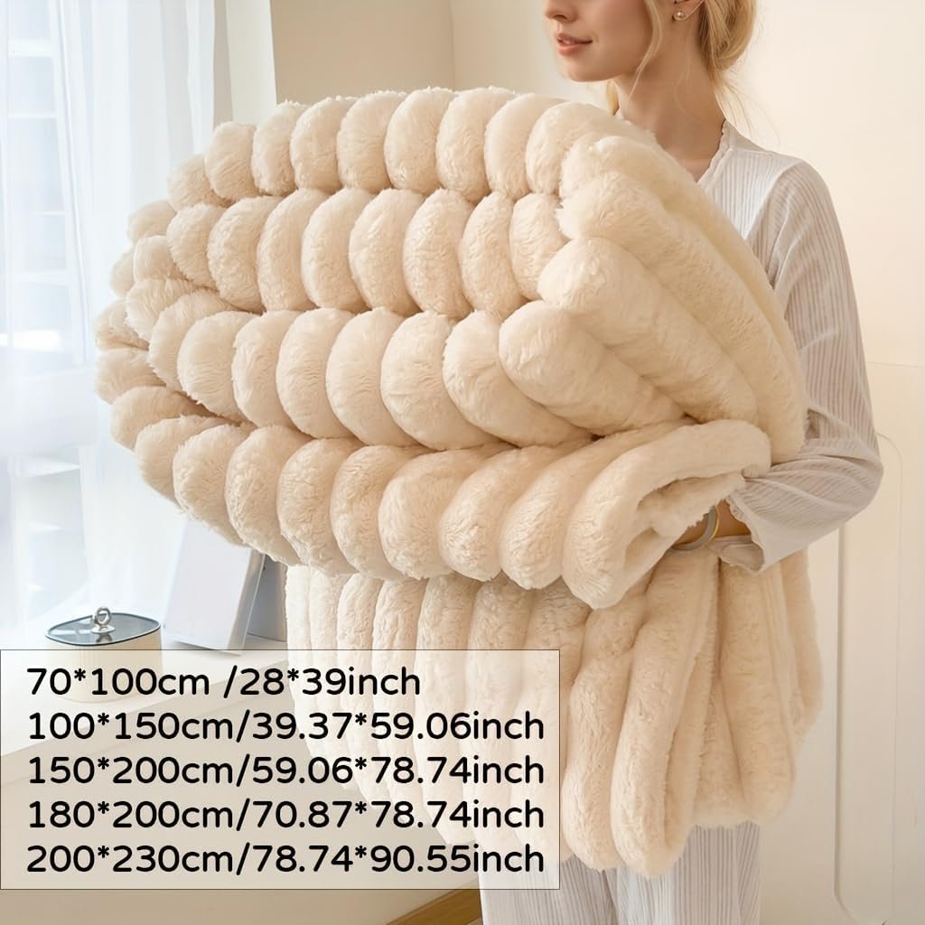 Super Heavy Warm Cozy Blankets for Couch Bed Sofa, Bubble Plush Fuzzy Elegant Soft Reversible Mink Blanket for Living Room Bedroom-Beige-39.37 * 59.06in
