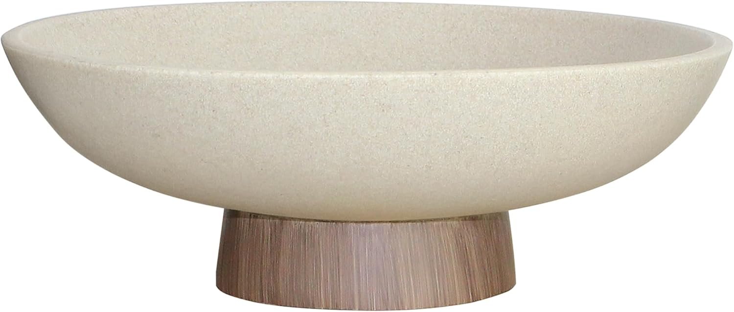 LIN CHUAN Modern Resin Pedestal Bowl – Large Fruit Bowl for Kitchen Counter, Catch All Bowl for Entryway Table, Stylish Key Bowl & Dining Centerpiece, Brown