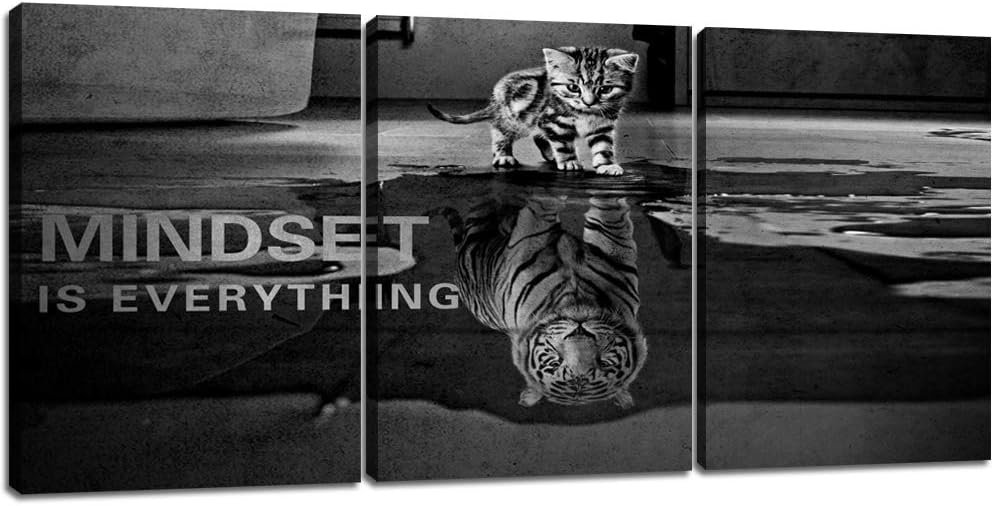 3 Panels Mindset is Everything Motivational Canvas Wall Art Inspirational Entrepreneur Quotes Poster Print Artwork Painting Picture for Framed Home Decoration Living Room office bedroom 36”W x 16”H