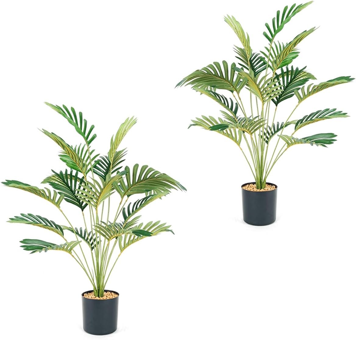 2Pcs 28″ Artificial Palm Trees in Pot – Faux Areca Plants for Indoor & Outdoor Decor, Perfect for Home, Office, Living Room, Kitchen, Balcony | Ideal Housewarming Gift