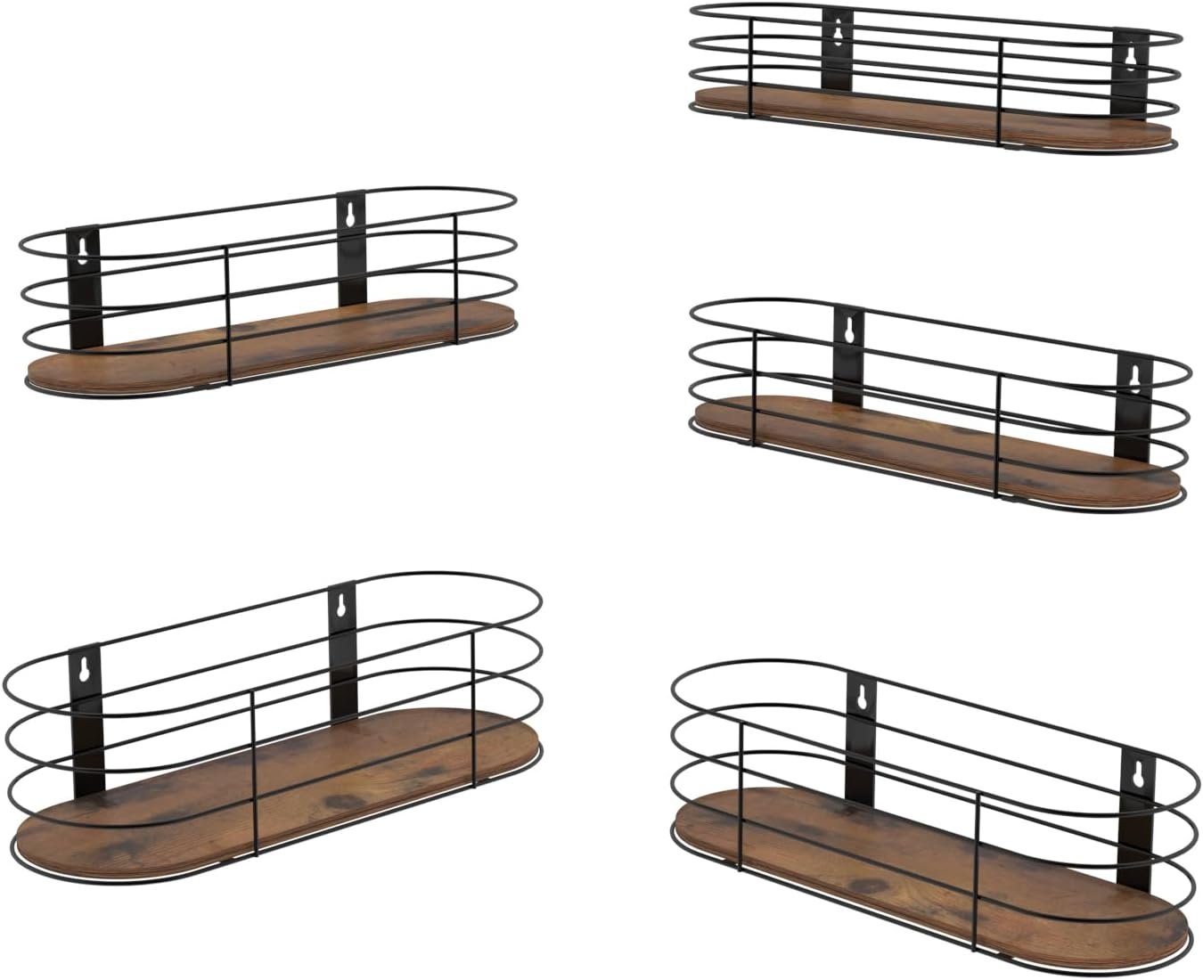 Calenzana Oval Floating Wall Shelves Set of 5, Rustic Wood Frame Hanging Shelf for Bathroom Bedroom Kitchen Living Room Study