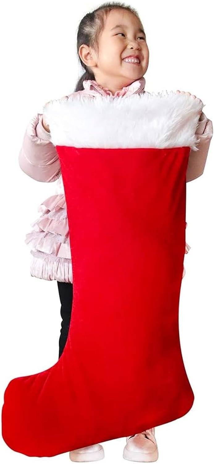 MSYO Giant Christmas Stocking – Super Soft Velvet Buffalo Plaid with Plush Cuff, Extra Large Xmas Stocking for Fireplace, Stairs, Mantel – Festive Holiday Home Decor for Christmas Tree(Red)