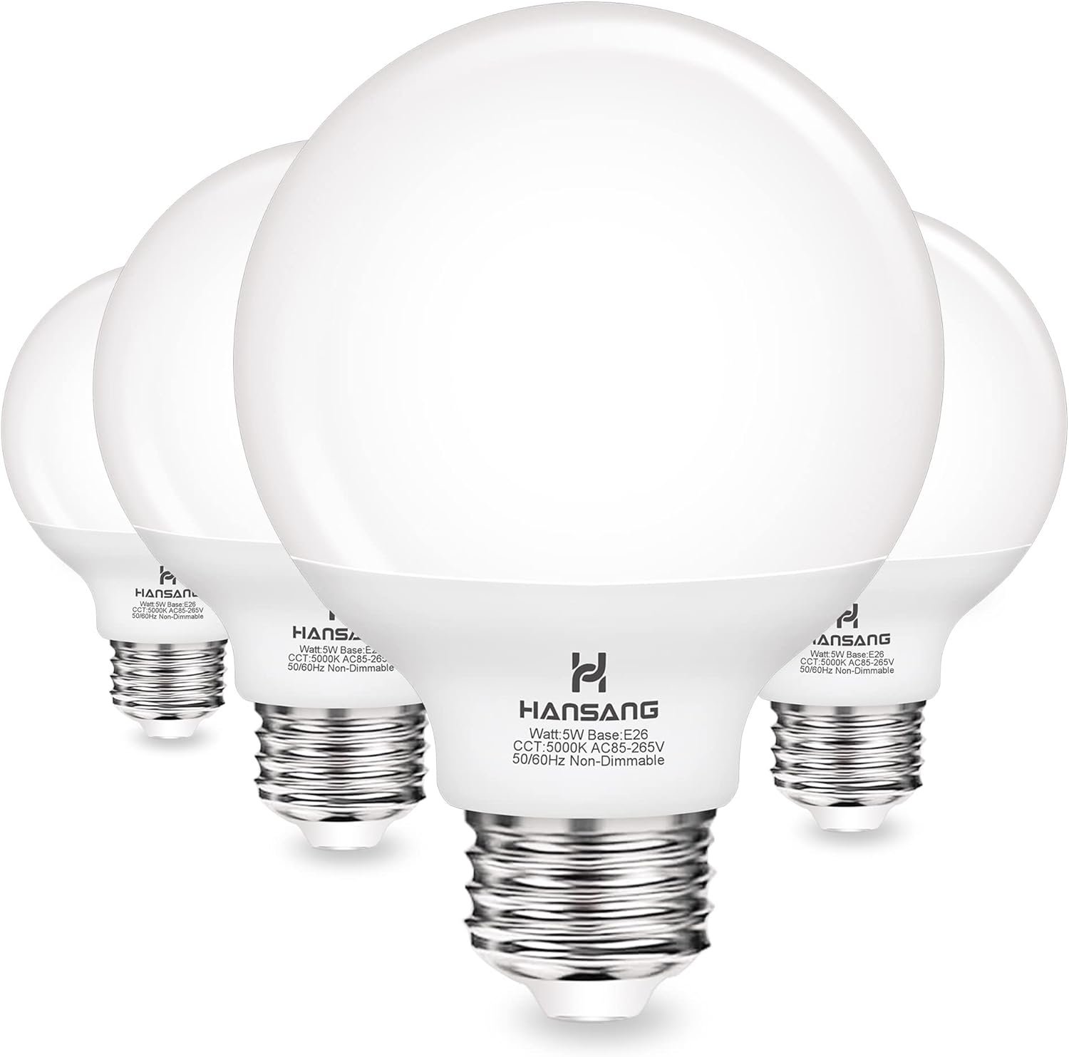 G25 LED Globe Light Bulbs, 60W Equivalent, 5000K Daylight Bathroom, E26 Base, Eye-Friendly Vanity Round, Perfect for Vanity Makeup Mirror, 120V CRI85+ Non-Dimmable 4Pack