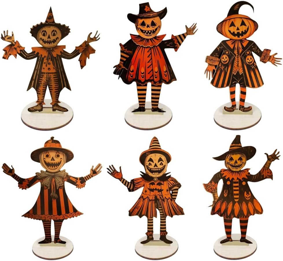 Vintage Halloween Decor,6 PCS Reusable Horror Spooky Scarecrow Table Decor for Halloween Home Tabletop Indoor Holiday Party Festive Events