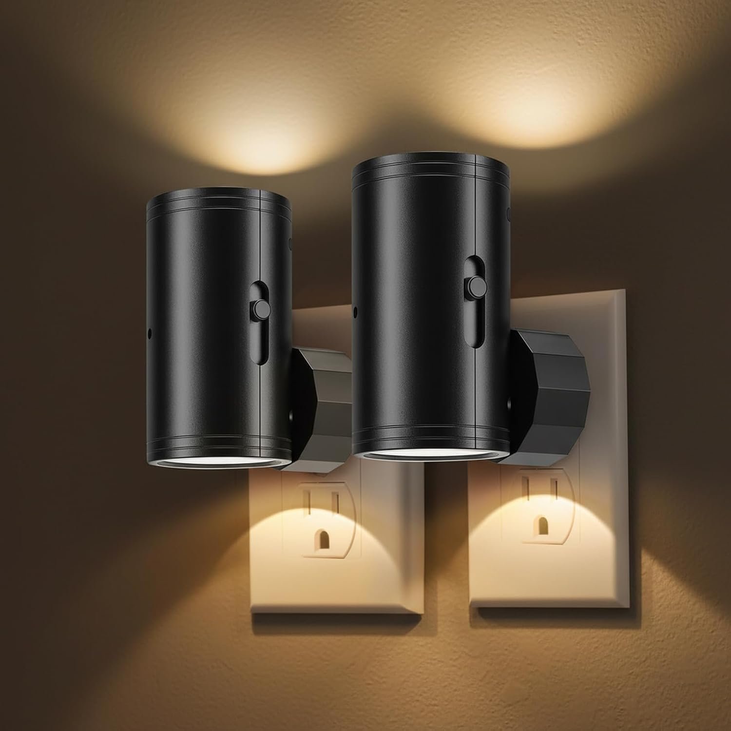TSEXES LED Night Lights Plug into Wall, Dusk to Dawn Sensor,5-300LM Adjustable Brightness, Soft White 3000K,Dimmable Night Lights for Kitchen,Hallway Bedroom,Stairs, 2 Pack