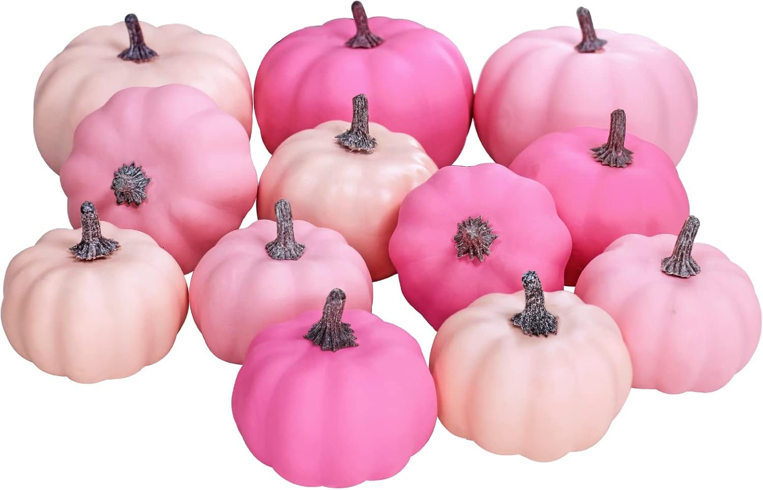 12 Pcs Assorted Small Fall Artificial Pumpkins Faux Pink Pumpkins Decorative Pumpkins Foam Pumpkins for Gifts Fall Wedding Baby Shower Halloween Thanksgiving Table Centerpiece Farmhouse Decor