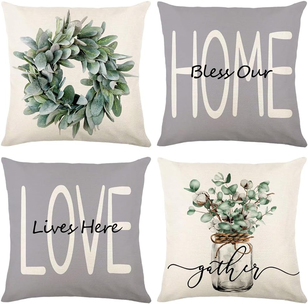 wyooxoo Throw Pillow Covers 18×18 Set of 4 Farmhouse Pillow Covers Grey Cushion Cases Decorative Pillowcases for Sofa Couch Living Room Outdoor Home Decor