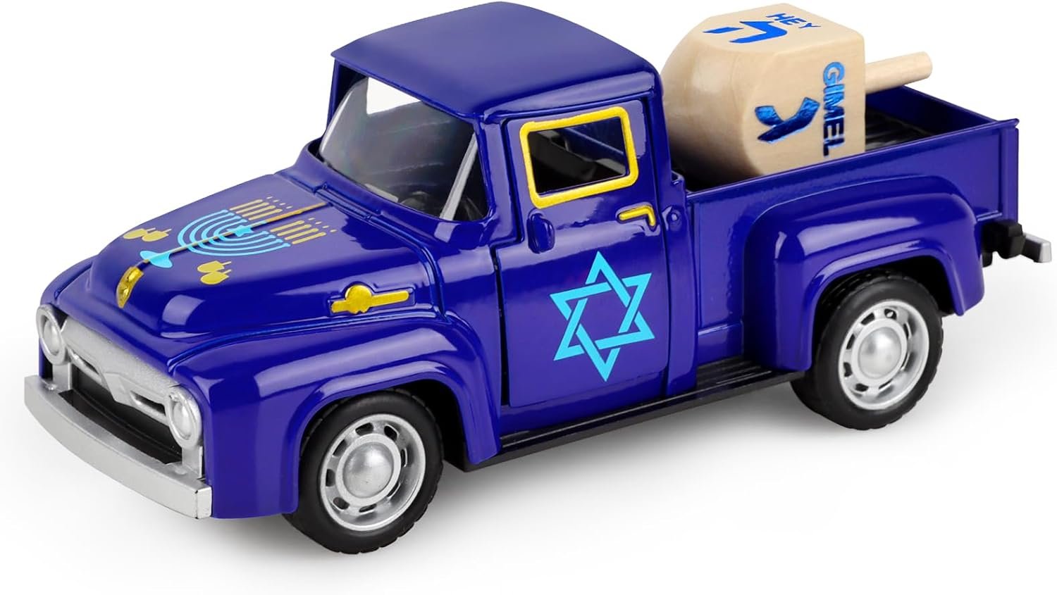 Hxezoc Hanukkah Truck Decor Vintage Metal Truck with Wood Dreidel Ornament Festive Jewish Holiday Farmhouse Tabletop Tiered Tray Decoration for Home Kitchen Office Tiered Tray Supplies