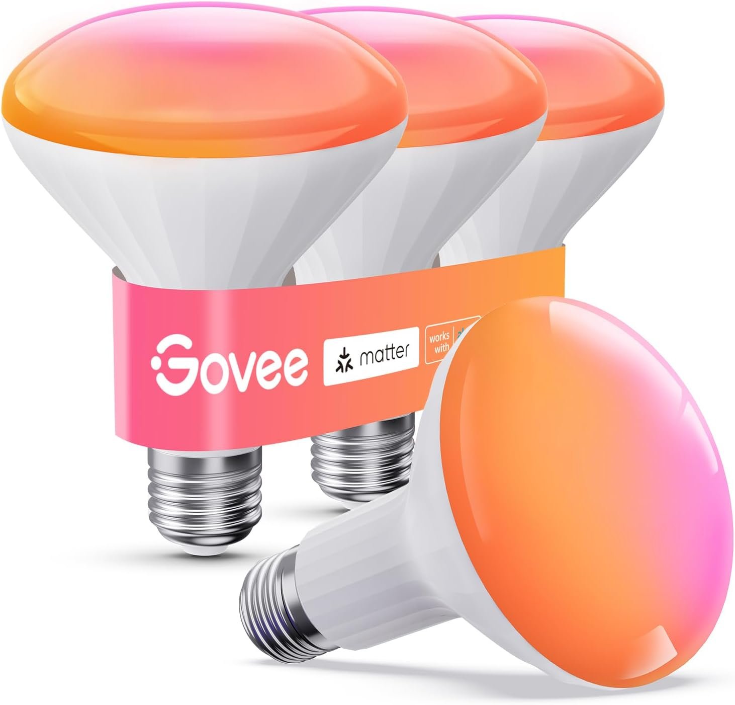 Govee BR30 Smart Light Bulbs 850 LM, RGBWW E26 Base 4 Pack | LED Light Bulb Works with Matter, Alexa, Flood Light Bulbs, Recessed Can Light Bulb for Bedroom, Living Room