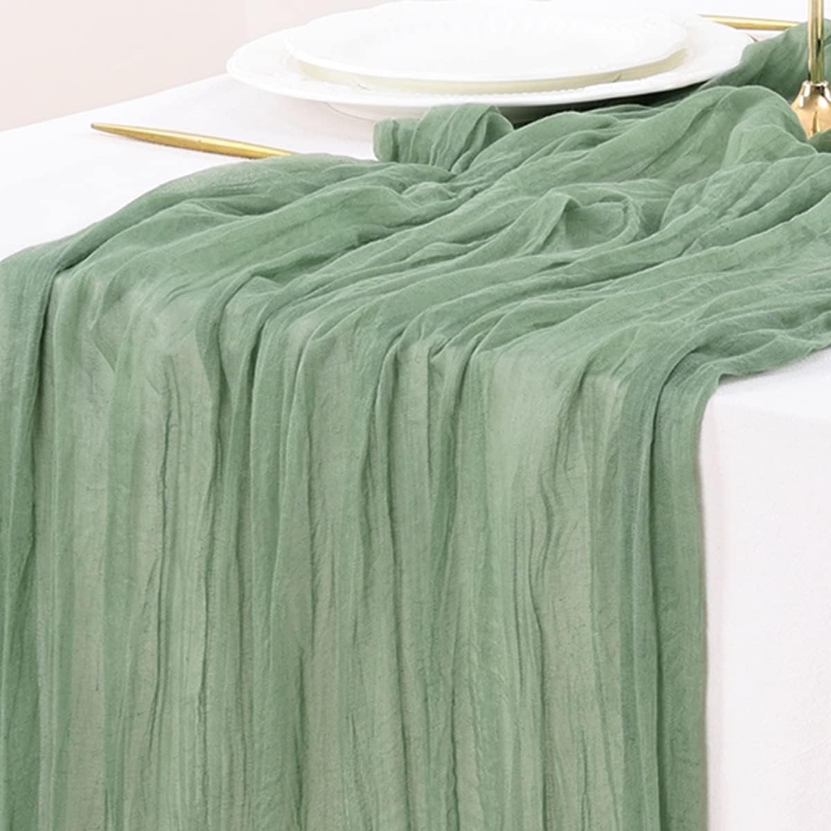 Socomi Sage Green Cheesecloth Table Runner Summer Boho Rustic Farmhouse Gauze 120 inch 10FT Cheese Cloth Sheer Runner for Wedding Party Baby Shower Birthday Home Decor Holiday Decorations