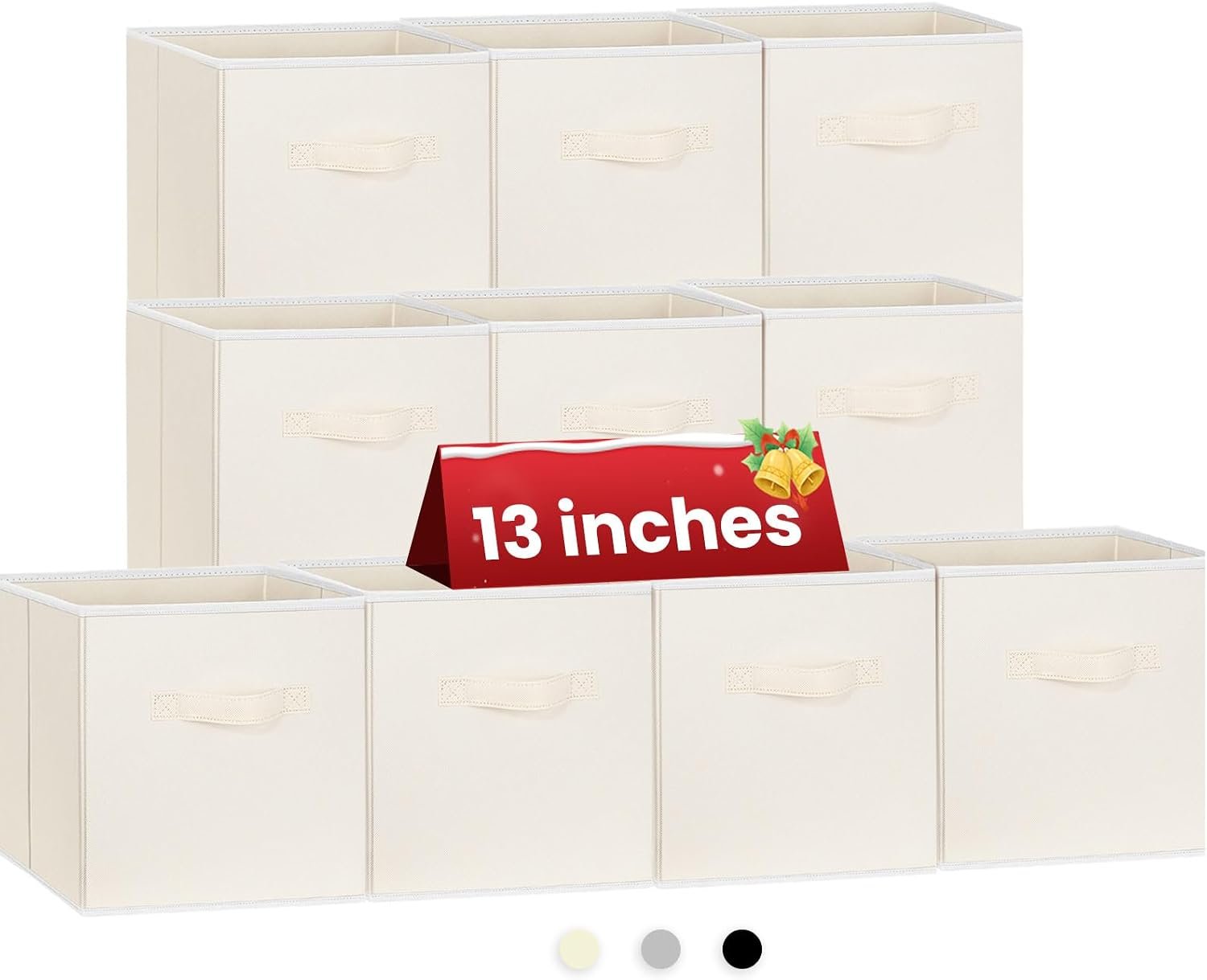 Criusia Large Storage Cubes, 13 Inch Cube Storage Bins for Shelves Closet Nursery Bedroom – 10 Pack Collapsible Storage Baskets with Handles – Fabric Bins for Organizing Magazines Clothes Toys (Beige)