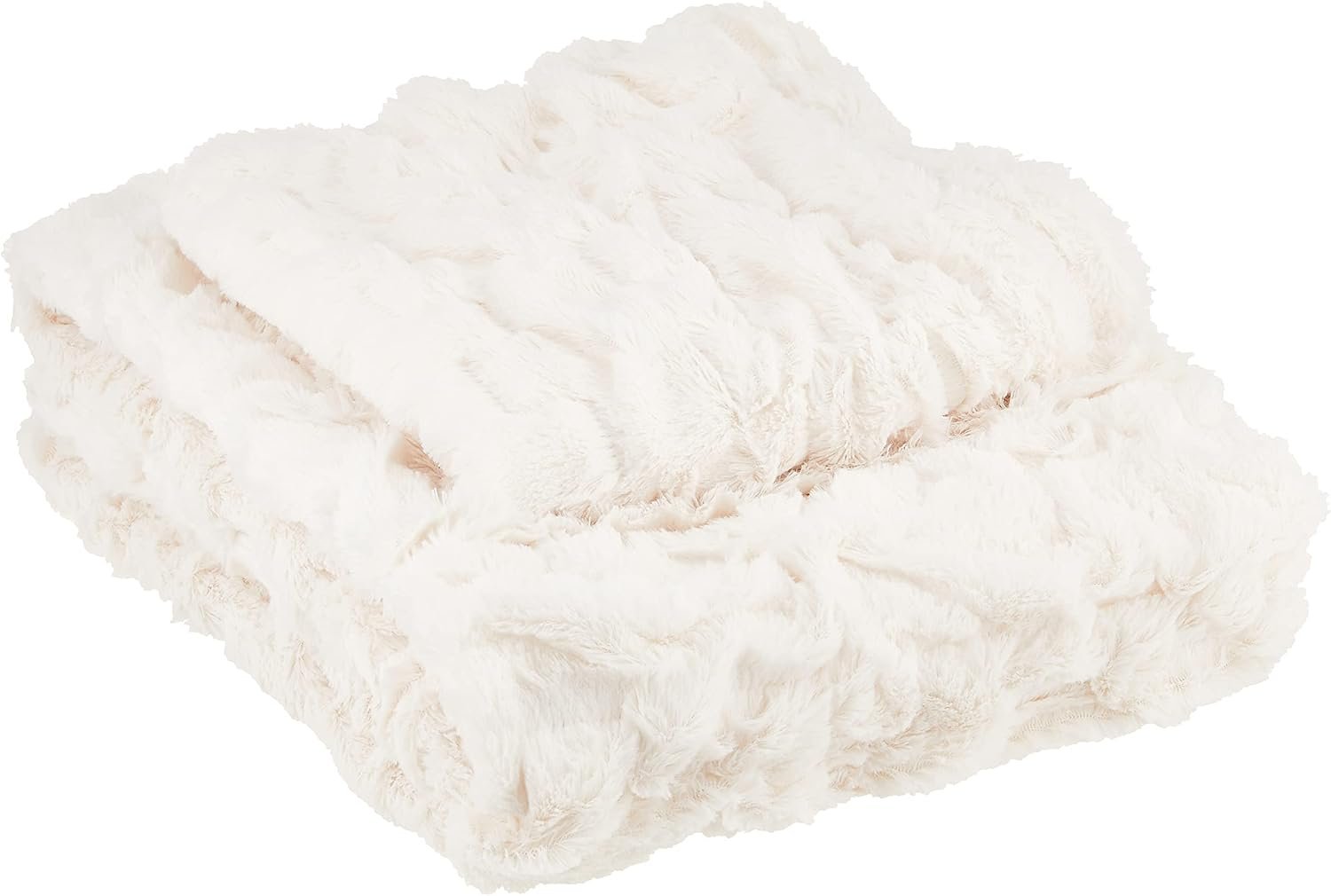 Comfort Spaces Ruched Faux Fur Plush 3 Piece Throw Blanket Set Ultra Soft Fluffy with 2 Square Pillow Covers, 50″x60″, Ivory