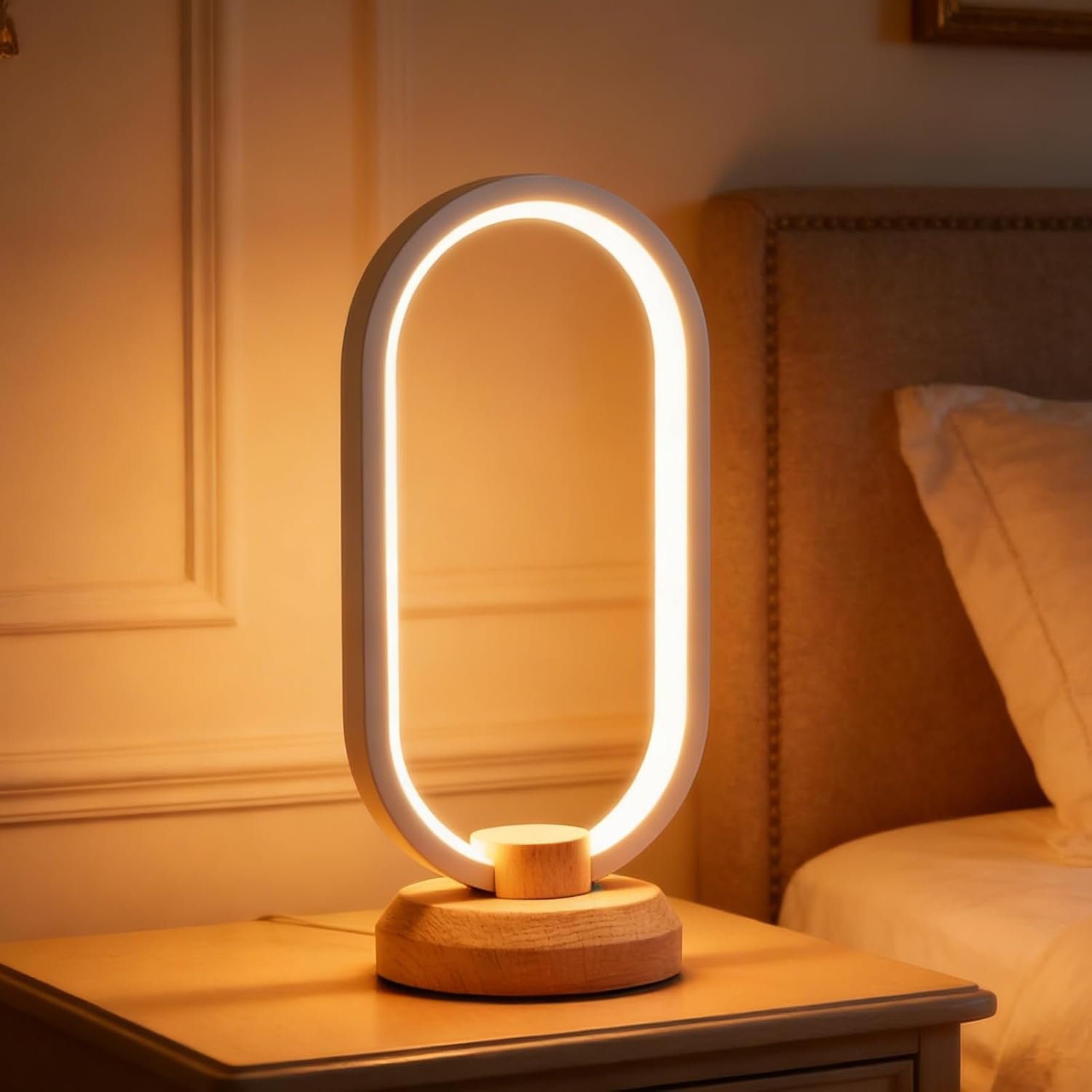 LONRISWAY Modern Desk lamp LED Wood Table Lamp, Bedroom Bedside Night Light, Dimmable Led Lighting, Creative Home Decor, Unique House warmging Gift