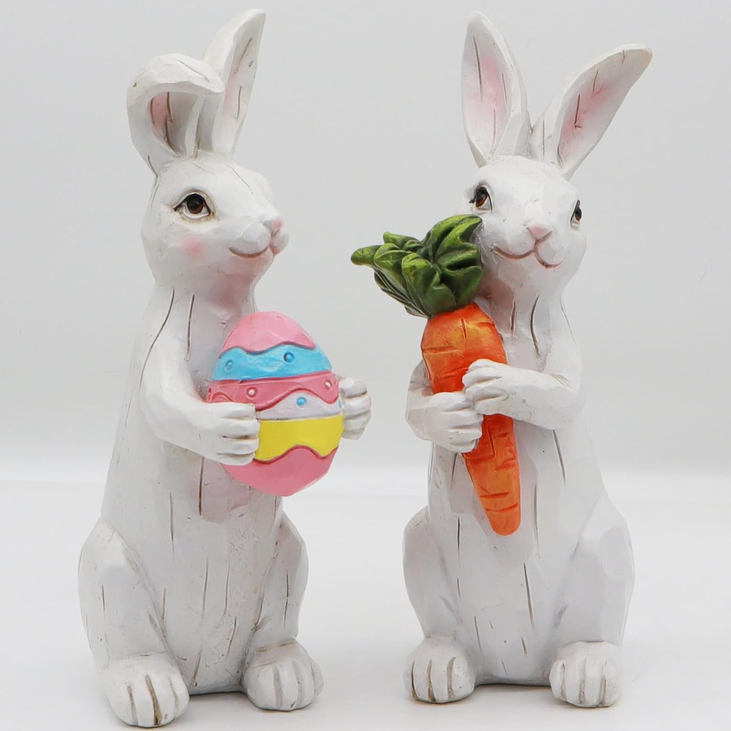 Uniboho Easter Decorations Easter Bunny Decor Spring Decorations Resin Rabbits Statues with Carrot and Egg for Home Tabletop Centerpiece Indoor Gifts