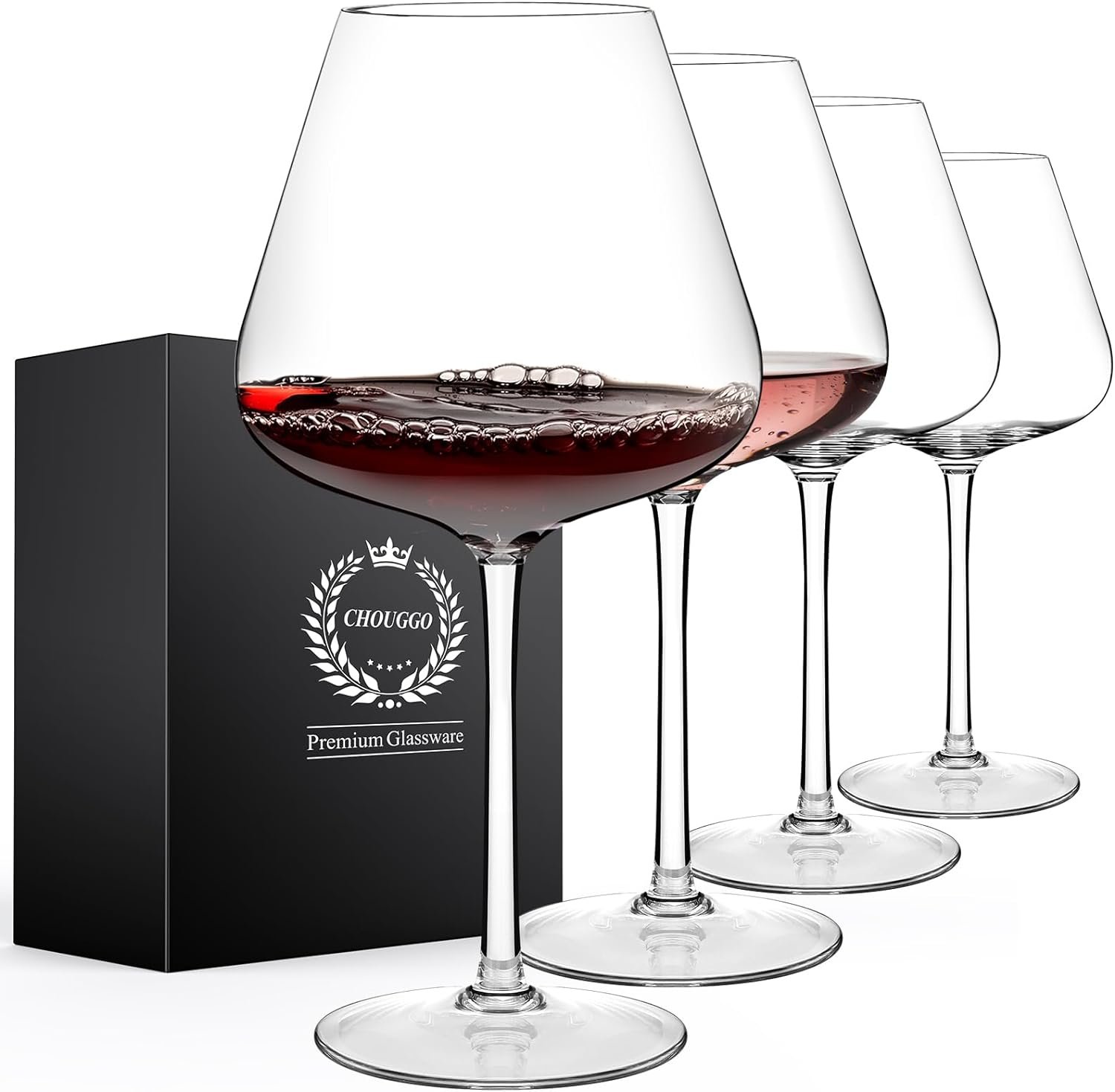 Chouggo Super Large 28Oz Wine Glasses Set of 4, Hand Blown Crystal Red Wine or White Wine Burgundy Glass, Hand Crafted by Artisans – Gifts for Women, Men, Wedding, Anniversary, Christmas, Birthday