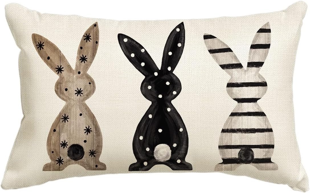 AVOIN colorlife Easter Rabbits Throw Pillow Cover, 12 x 20 Inch Bunny Cushion Case Decoration for Sofa Couch
