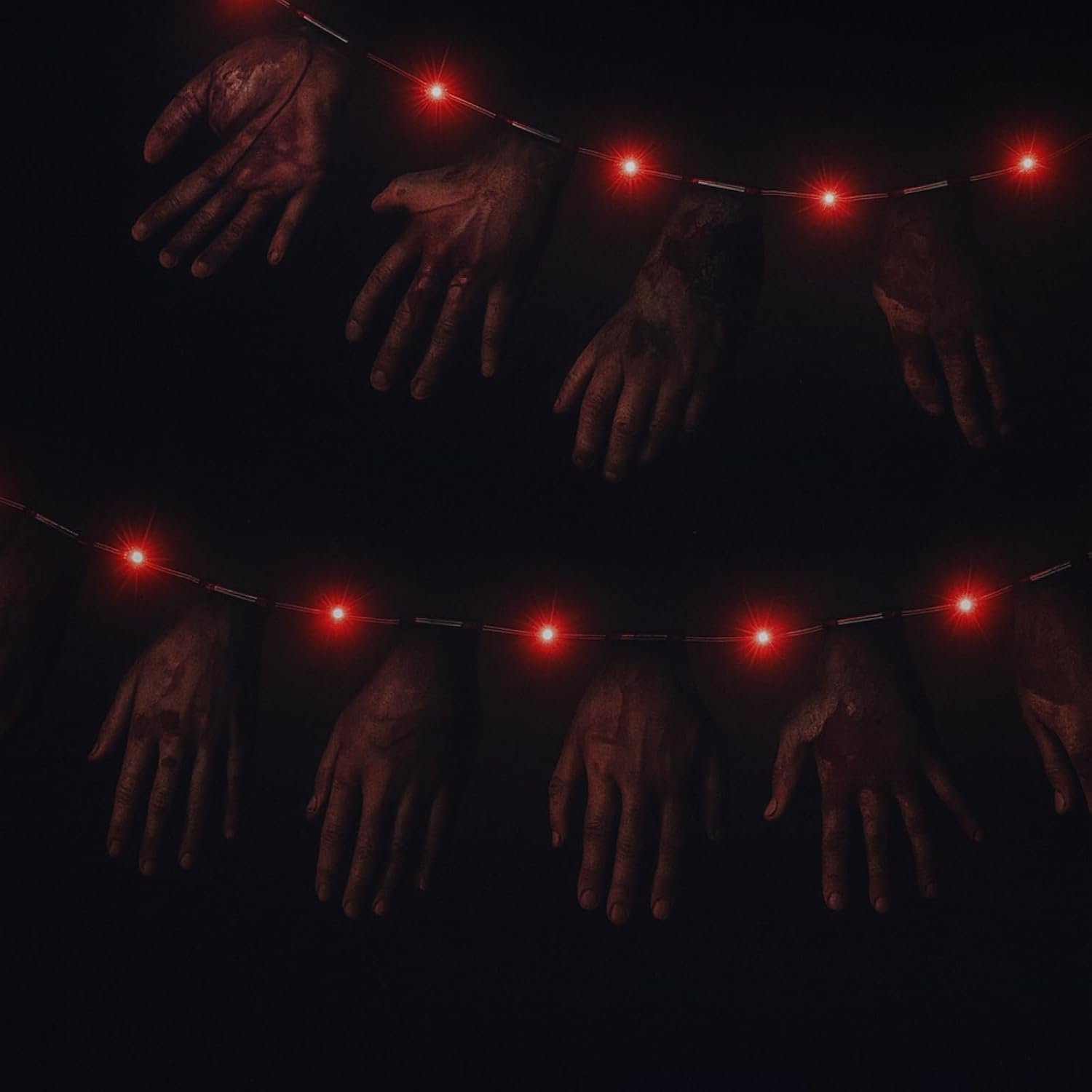 Mudder Halloween Red LED Lights with Hands and Feet Hanging Banner Cards 9.8 Ft 30 LED 2 Modes Battery Halloween Lights for Spooky Party Decoration(1 Set)