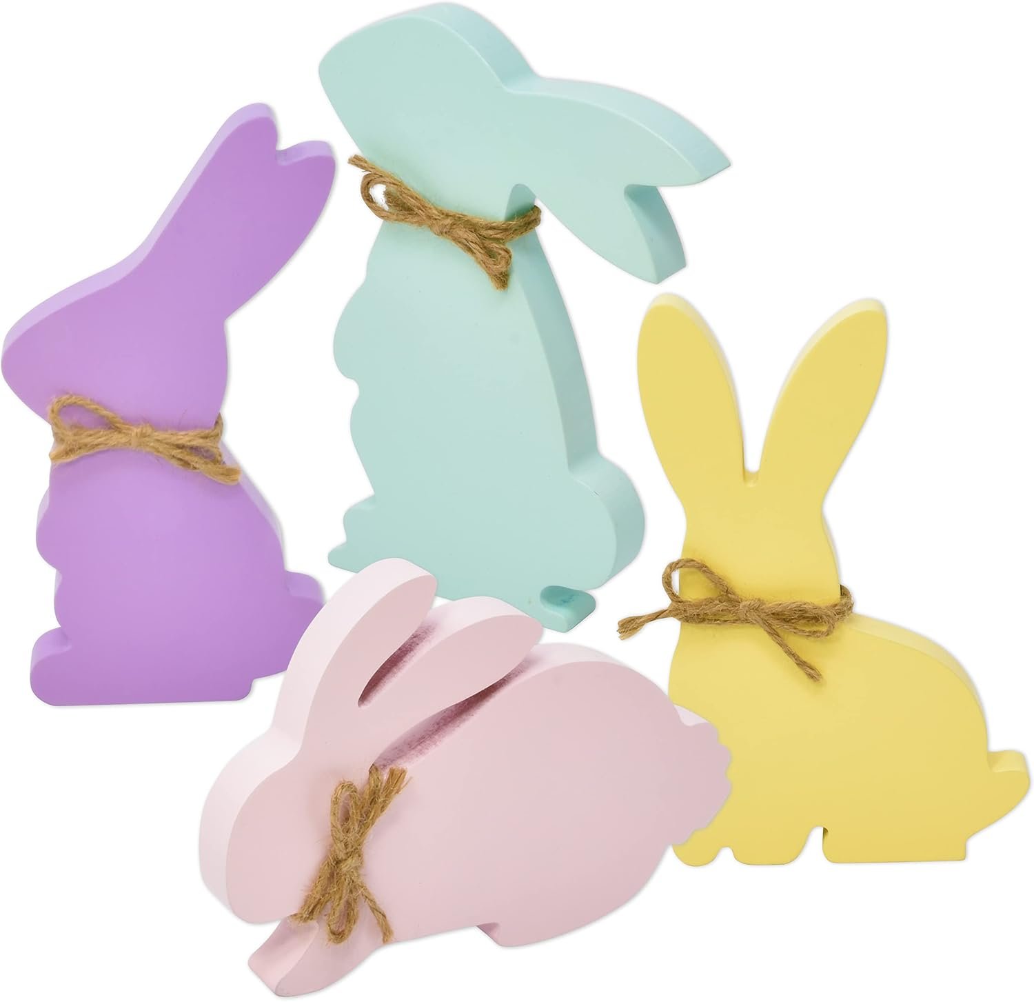 Gift Boutique Easter Wooden Bunny Decor Set of 4 – Pastel Spring Rabbit Tabletop Decorations for Home, Mantel, Shelf, Tiered Tray Display