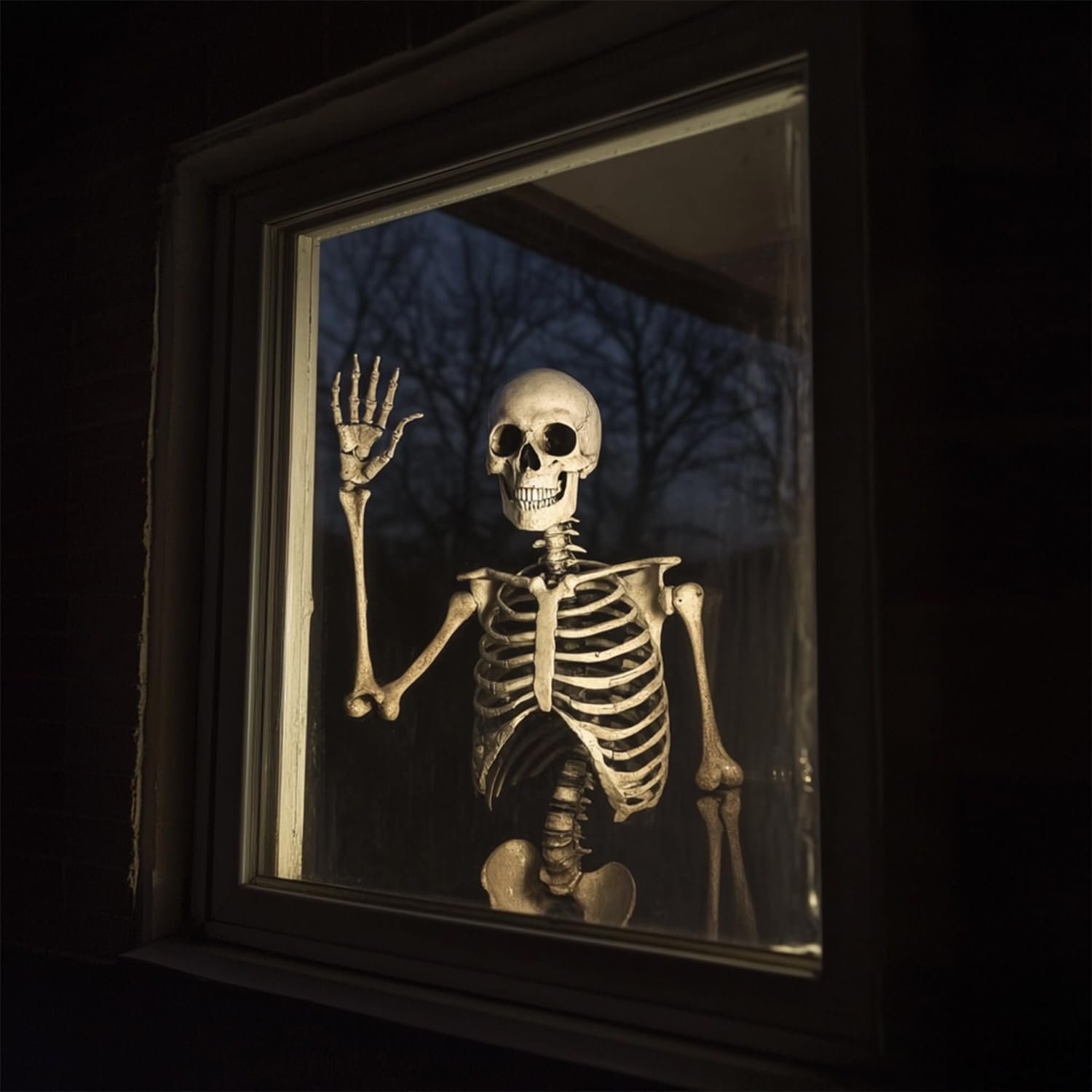 5.4Ft/170cm Posable Halloween Skeleton, Full Body Life Size Skeleton with Movable Joints for Indoor Outdoor Halloween Decorations, Spooky Party Props Decor 1Pcs
